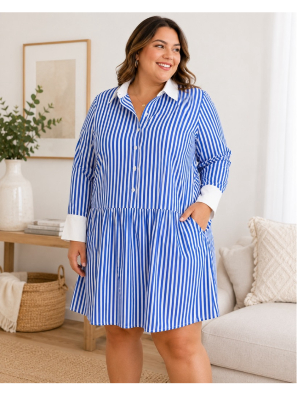Women's Tuckernuck Blue White Striped Long Sleeve Dress XL